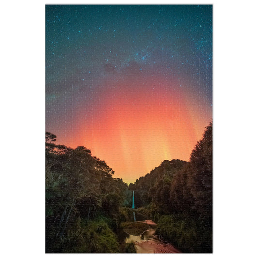 Aurora Australis over Hunua Falls, 1000 piece jigsaw puzzle