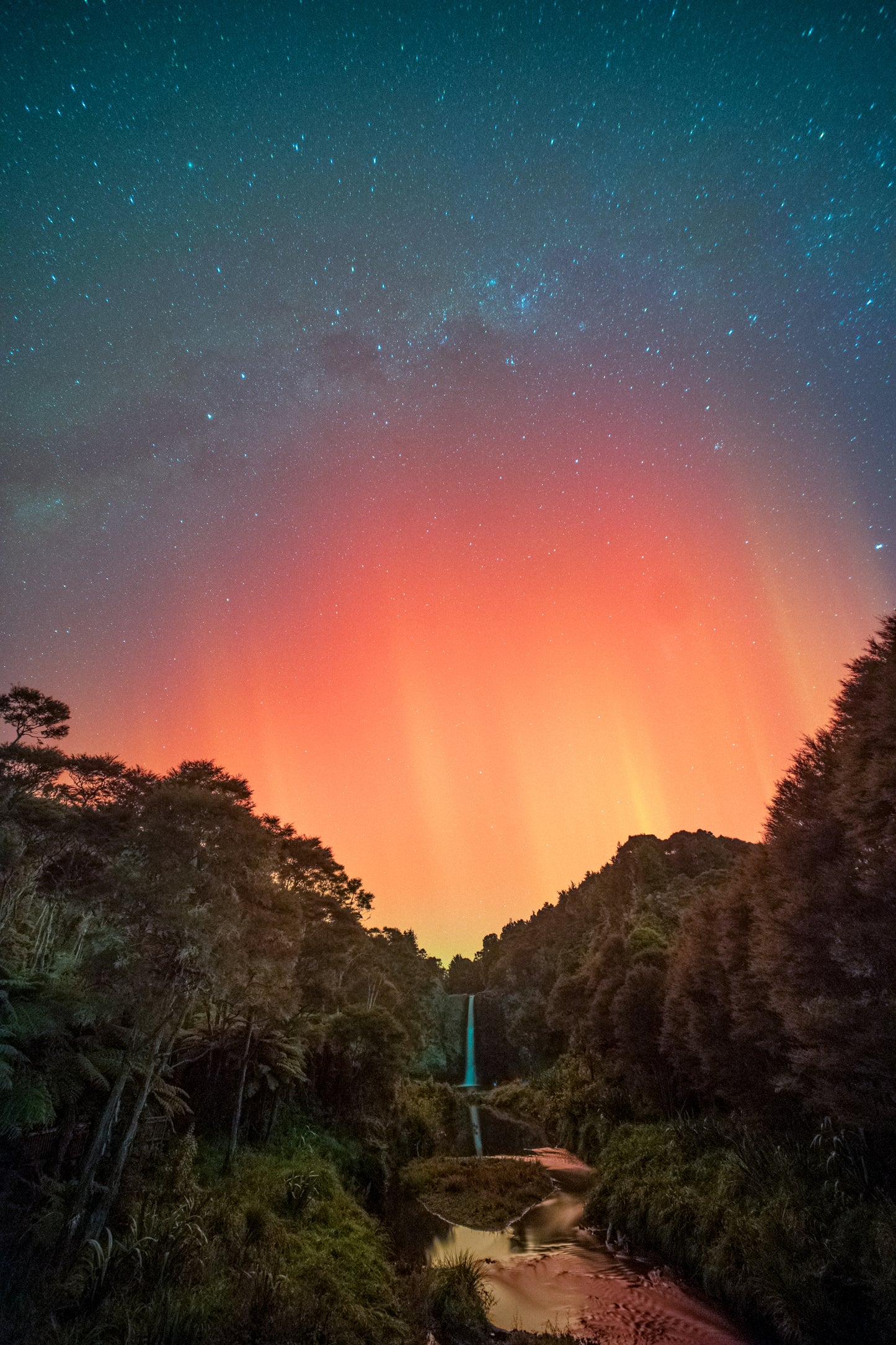 Aurora Australis over Hunua Falls. Limited-Edition Signed Print.